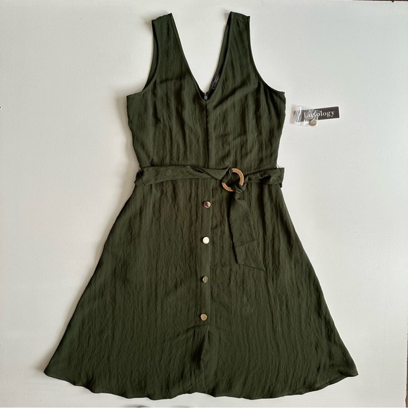 Luxology Army Green Button Dress Sleeveless Size L - Picture 1 of 5